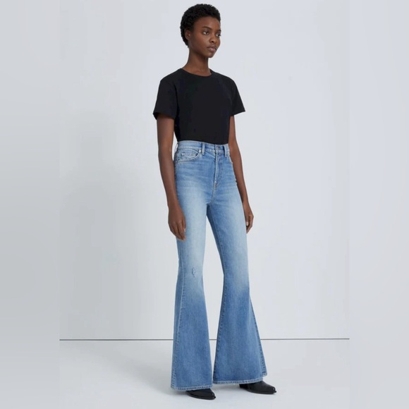 7 For All Mankind BEAUTY DENIM MEGA FLARE IN MARIBEL High-rise Blue Jeans 26 - Picture 1 of 10